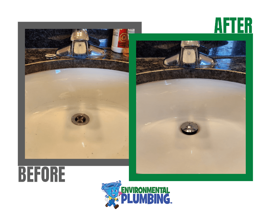 Bathroom sink drain cleaning before and after