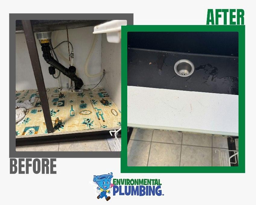 Before and after kitchen sink drain cleaning in Barrhaven by Environmental Plumbing