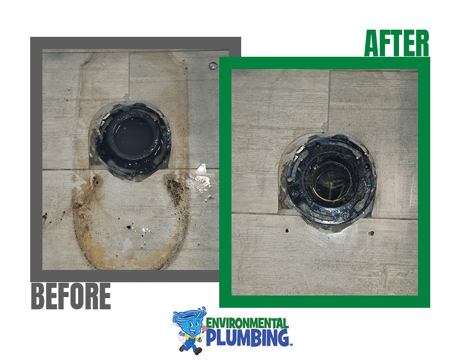 Before and after a clogged floor and main drain was cleared