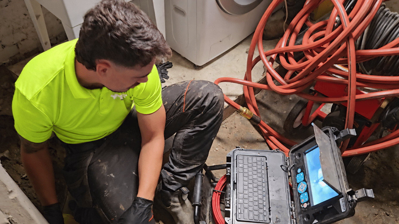 Environmental Plumbing plumber performing a sewer line camera inspection in Ottawa